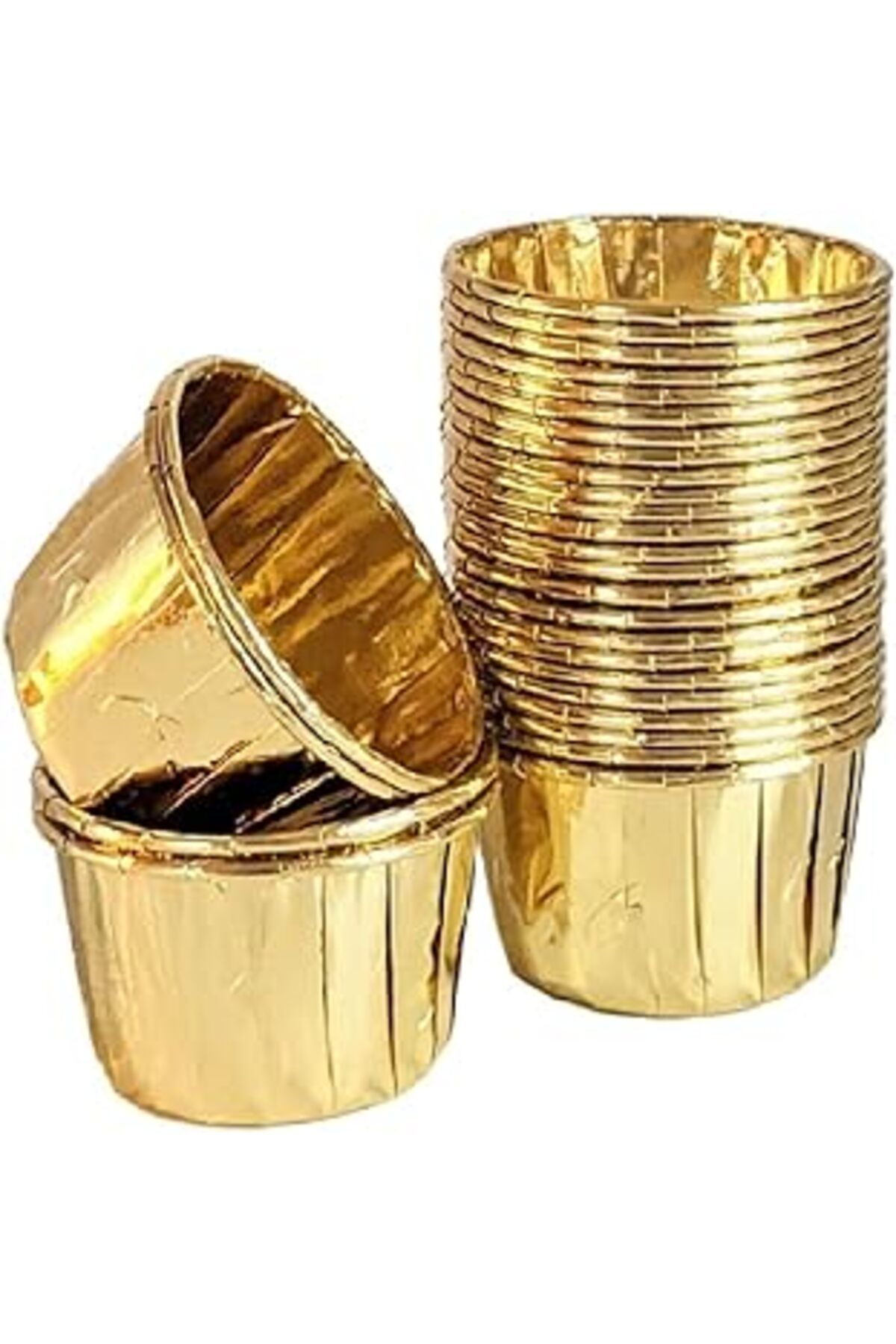Mu Art Ahşap Trend Hediye Sepeti 25'Li Gold Muffin Kek Kalıbı, Kek Kapsülü Cupcake Kalıbı, Airfryer Uyumlu