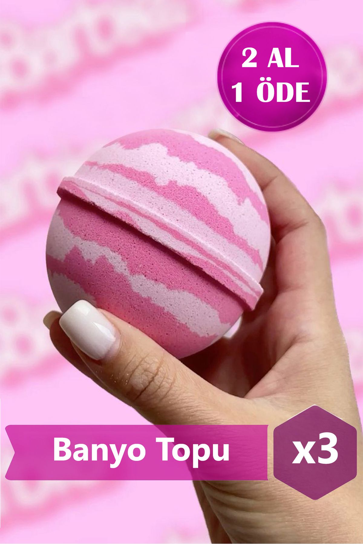 Vivaldi Home Pembe Banyo Topu,Nem Bombası, Jakuzi, Küvet & Manikür, Pedikür Topu 3 Adet 120 gr