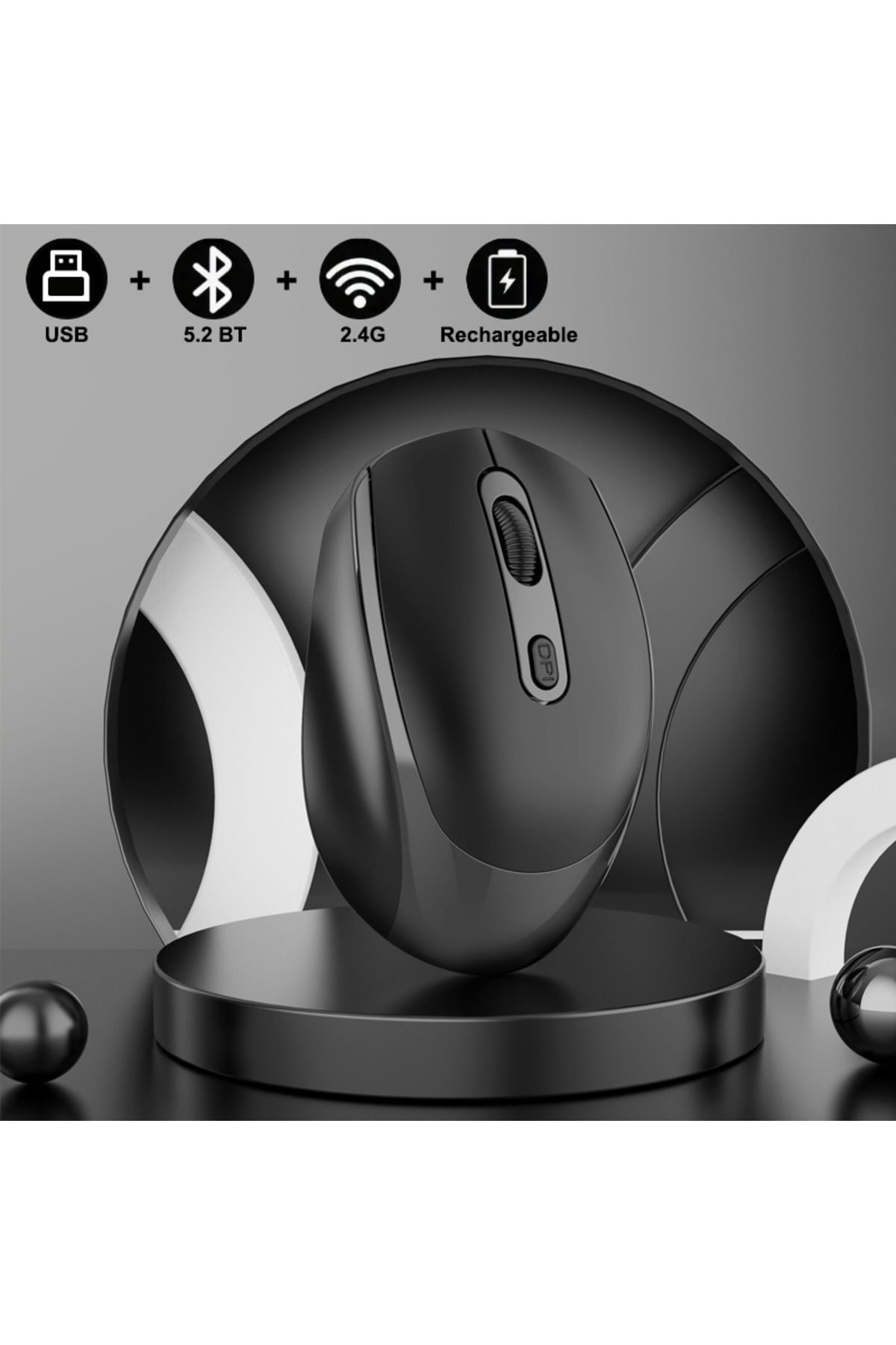 congdi-black Rechargeable Bluetooth-compatible Wireless Mouse 2.4G Optical Mice with USB RGB 1600DPI Mouse 1
