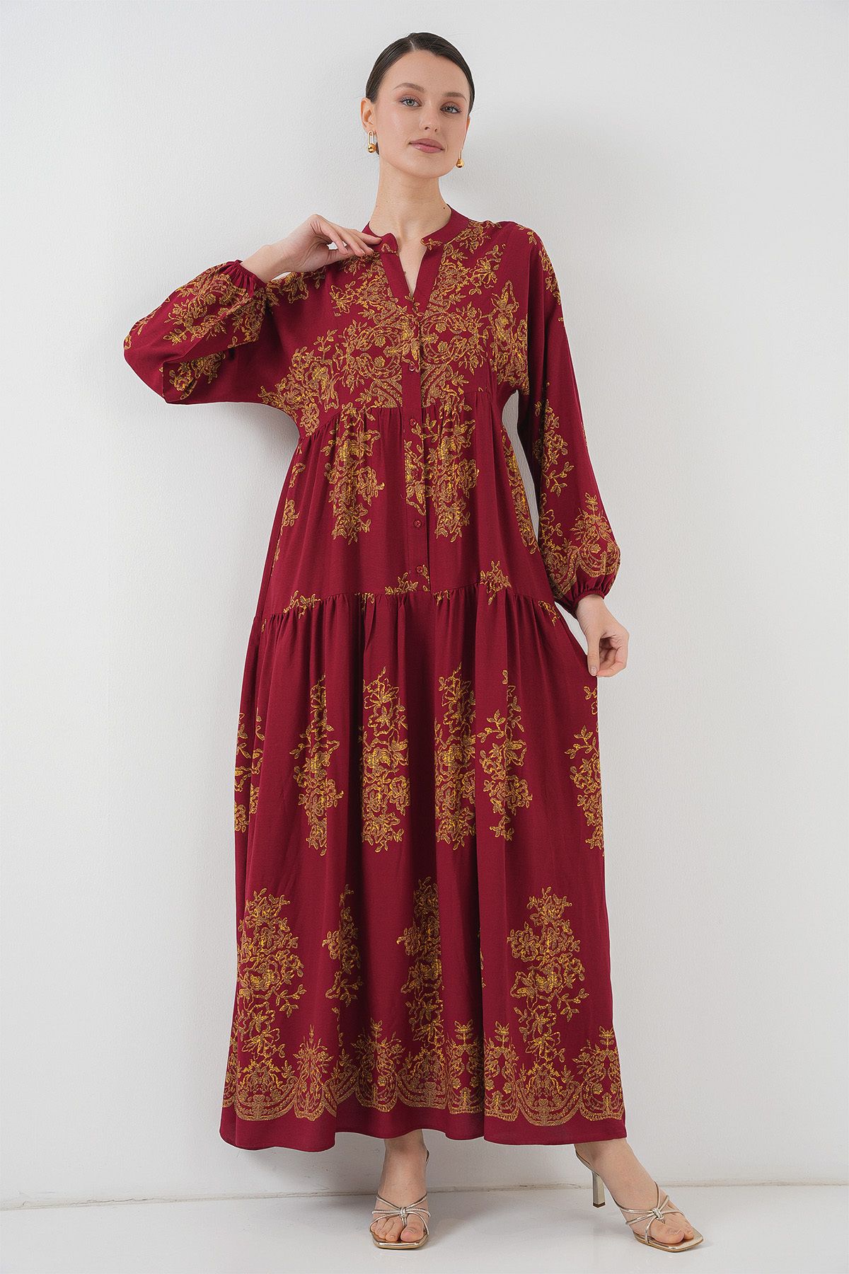 Bigdart-2423 Model Authentic Patterned Red Dress 3