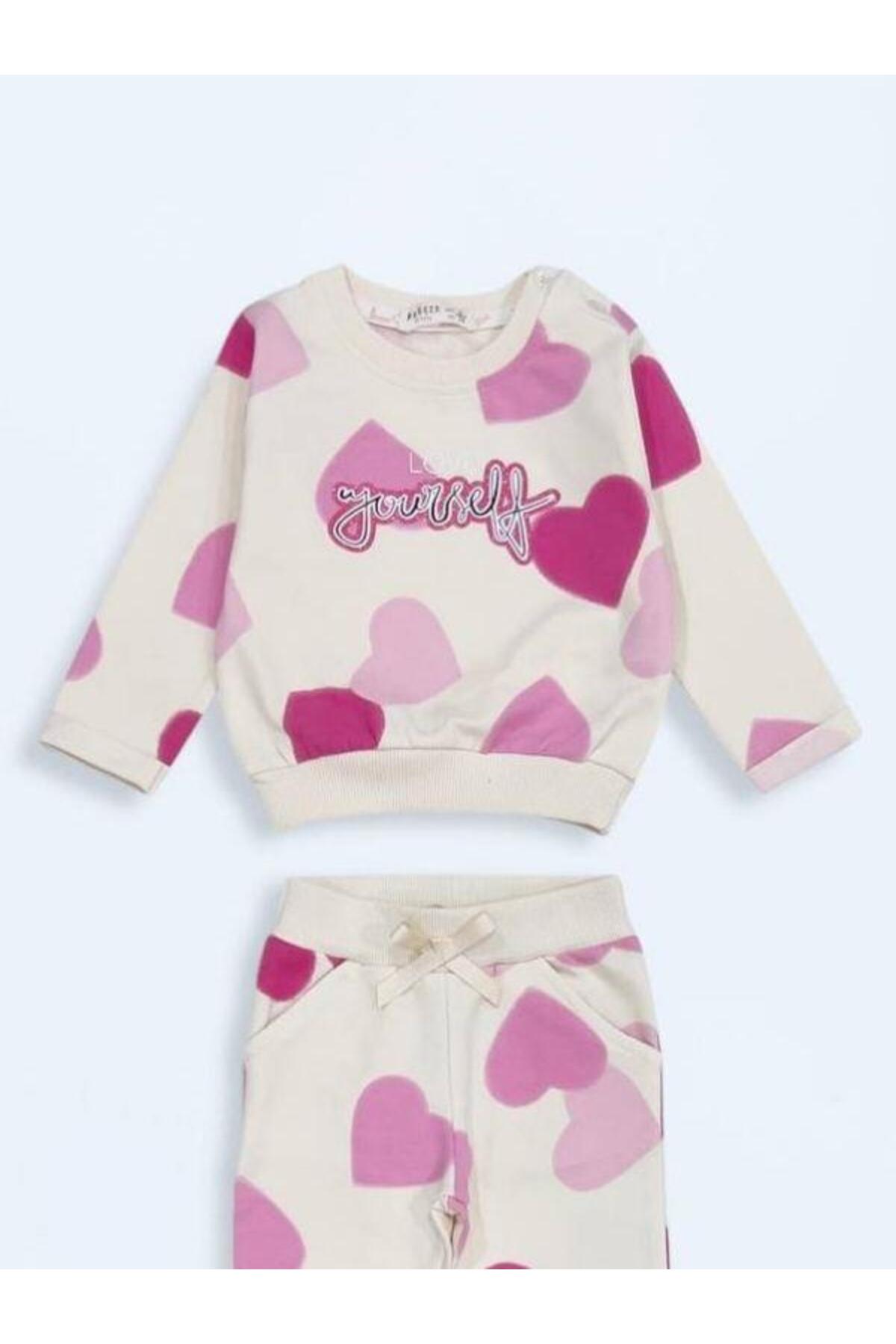 Zekids Kız Çocuk Pamuklu Kalp Desenli Eşofman Takım fotoğrafı 2 (önizleme)