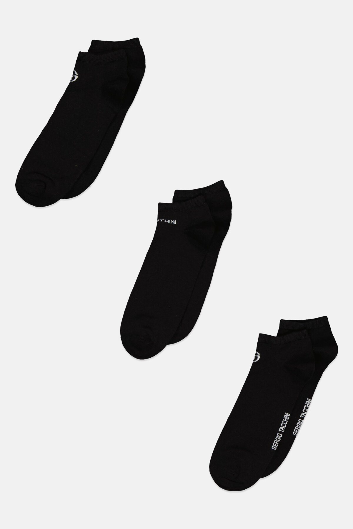 Sergio Tacchini-Men 3 Pair Brand Logo Ankle Socks, Black 1