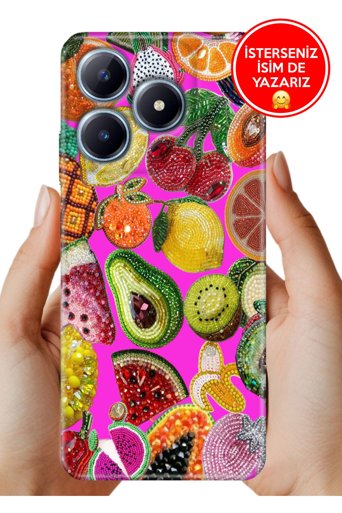 realme C63 Uyumlu Kılıf FullCover Resimli Desenli Silikon Diamond Fruit