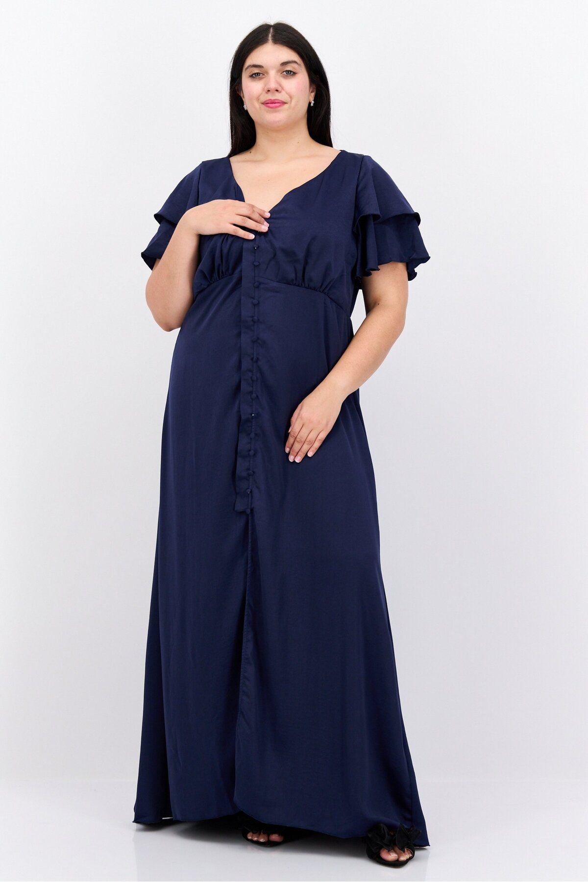 Lıttle Mıstress-Women Curve Size Solid Maxi Bridesmaid Dress, Navy 1