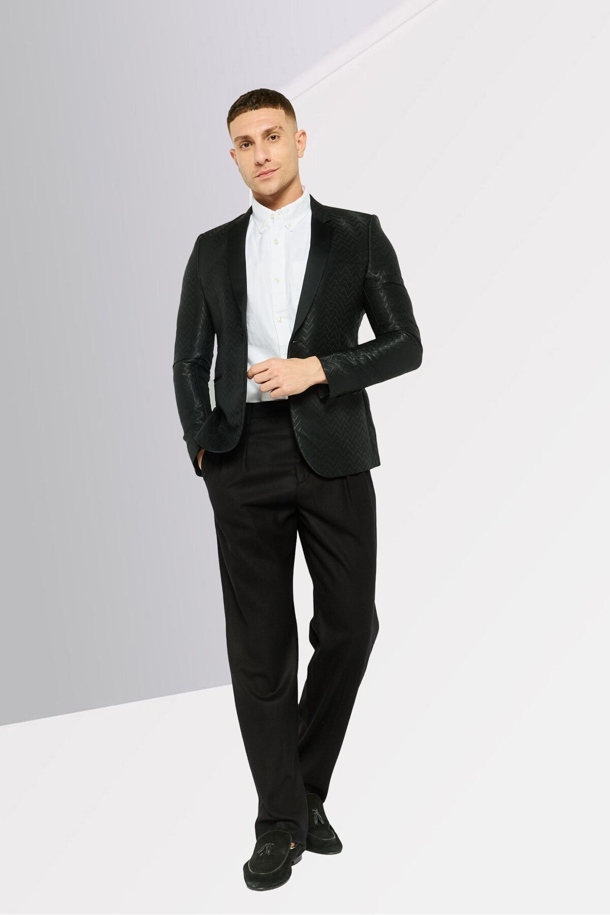 Emporio Armani-جاكيت بدلة رجالي بقصّة عادية ومحبوكة، أسود 4