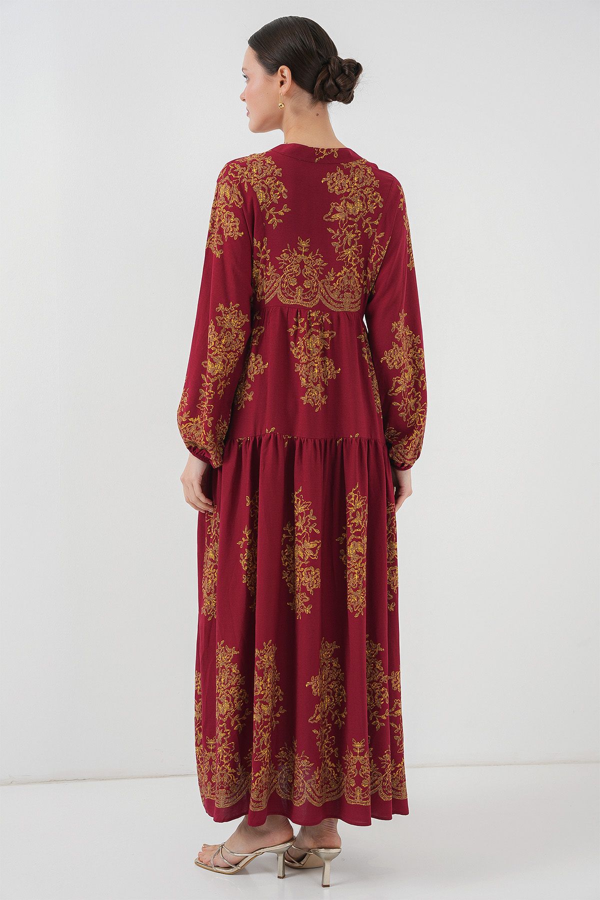 Bigdart-2423 Model Authentic Patterned Red Dress 6