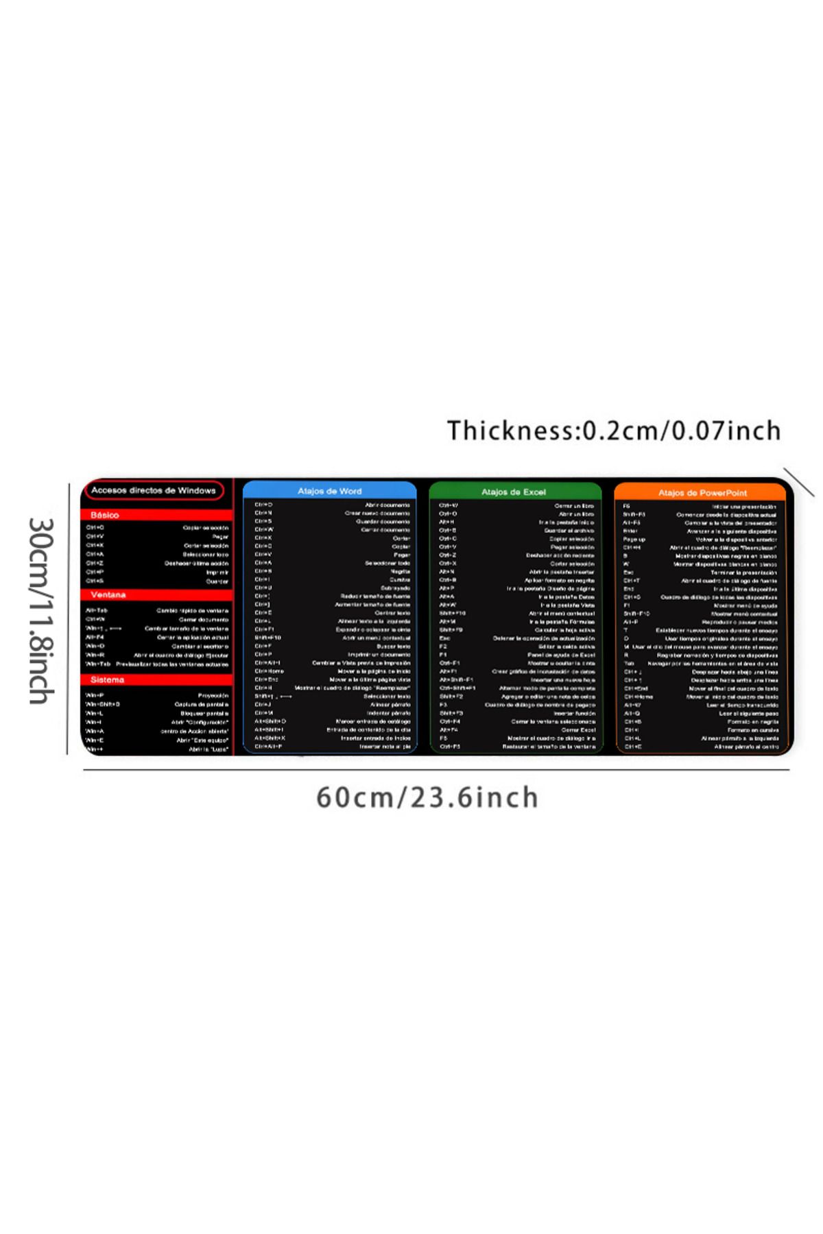 Choice-31.4 15.7in 80 40cm black Spanish Excel Shortcuts Pattern Large Mouse Pad Office Desk Mat Computer K 4