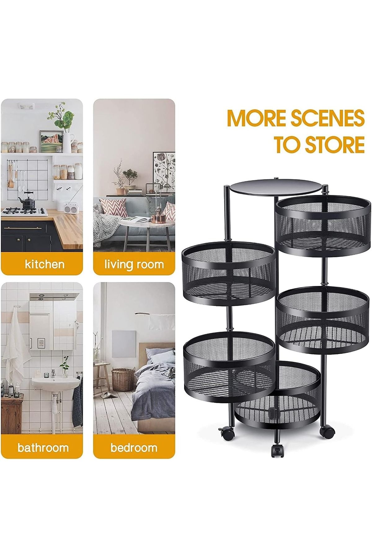 Primo Plus-Multi-Layer Kitchen Storage Shelf Rotatable Steel Rack 4 Movable 3