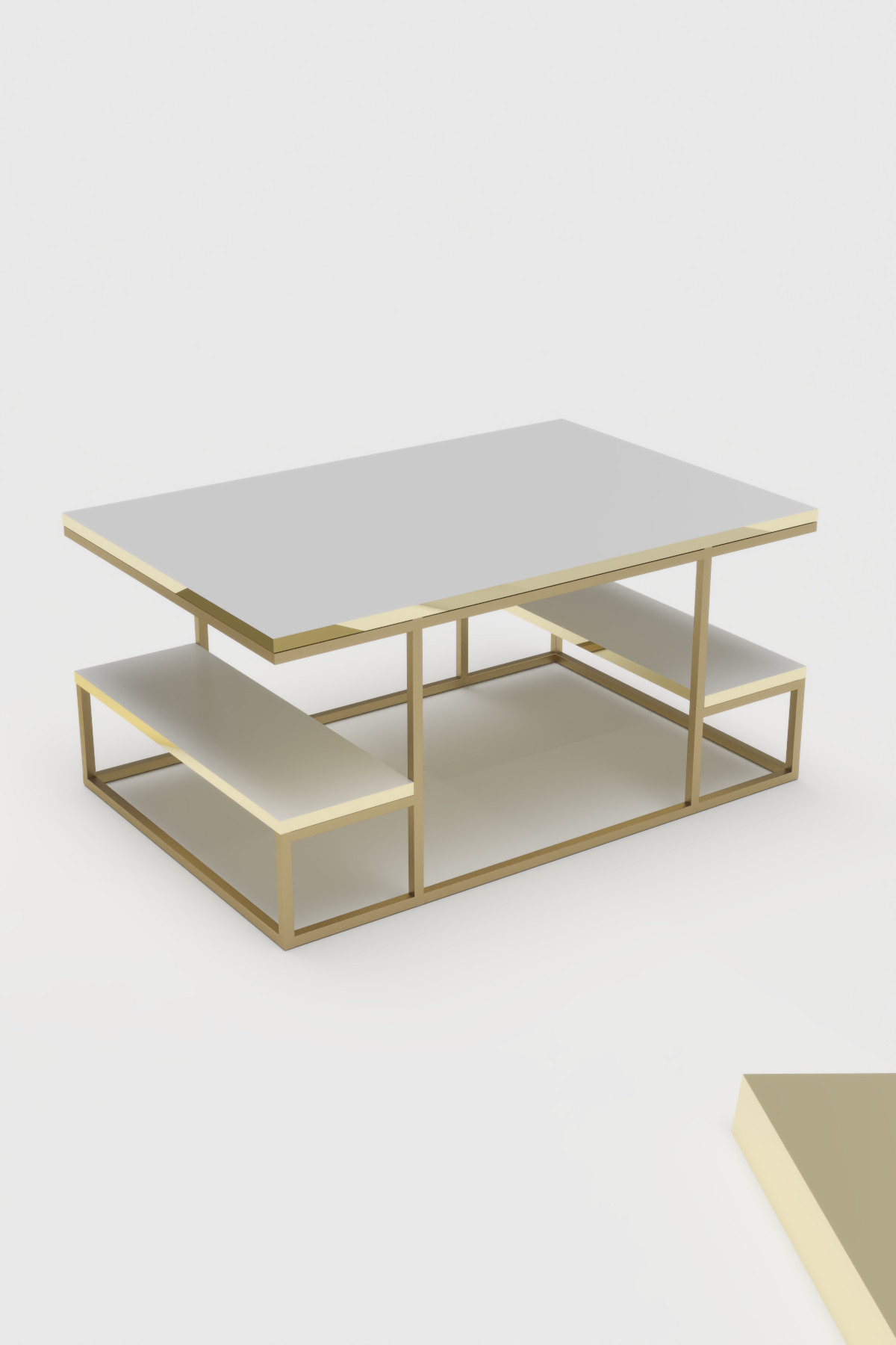 Goldfalez Delux Orta Sehpa Gold Beyaz 90x60 cm görsel 5