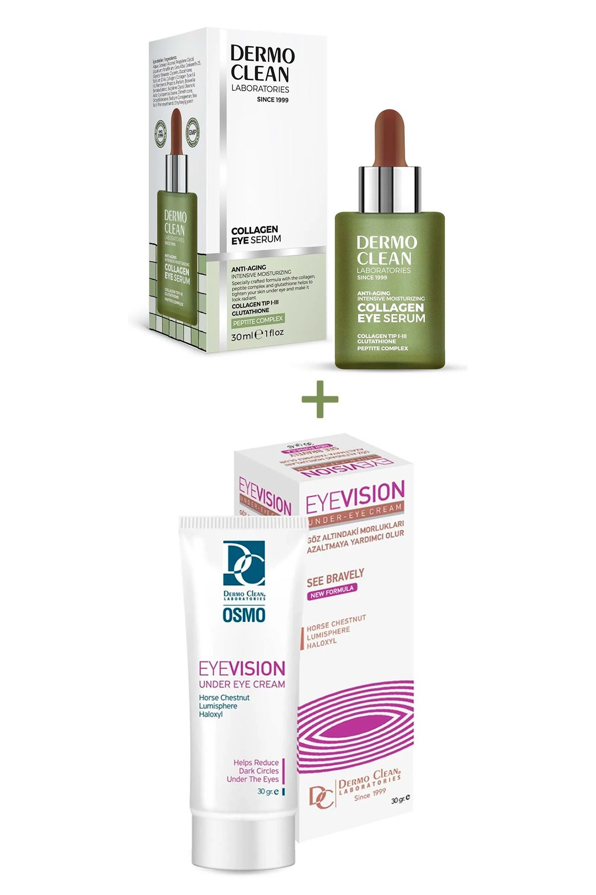 Dermo Clean ANTI AGING COLLAGEN EYE SERUM 30 ML + EYEVİSİON GÖZ ALTI MORLUK KREMİ 30 ML