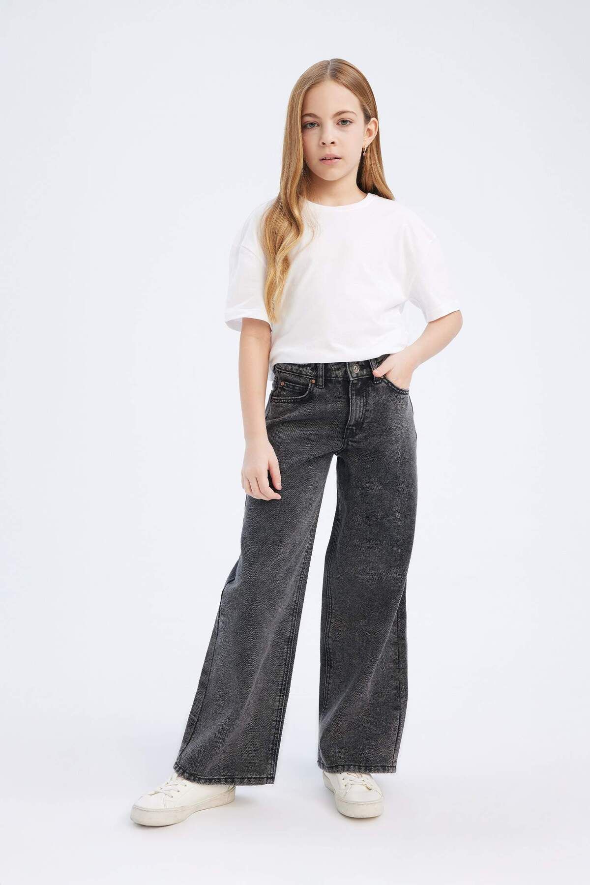 Kız Çocuk Wide Leg Geniş Bol Paça Pamuklu Jean Pantolon D7094A825SM