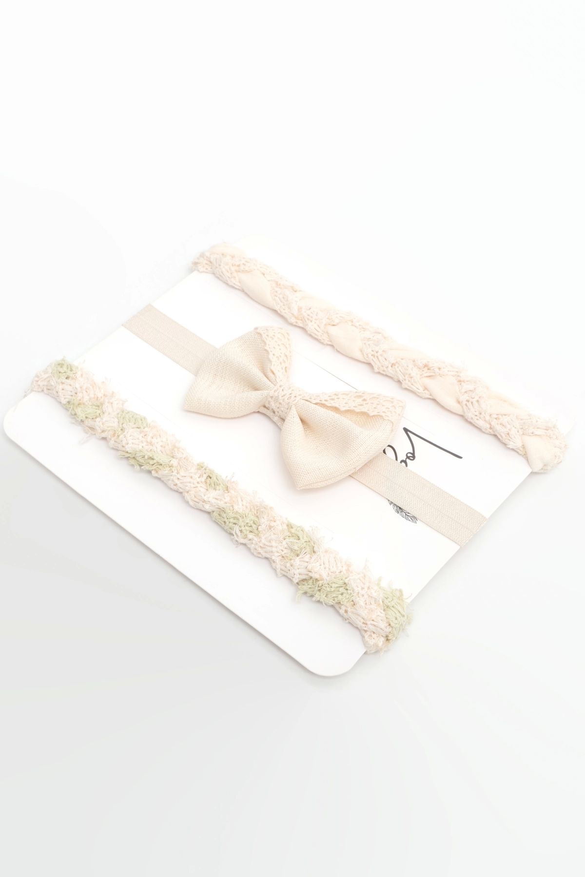 LOGO AKSESUAR Organik Örme Kumaş Bebek Bandana Seti 0-24 Ay 3'lü Örme Ham Fiyonk Tasarım fotoğrafı 3 (önizleme)