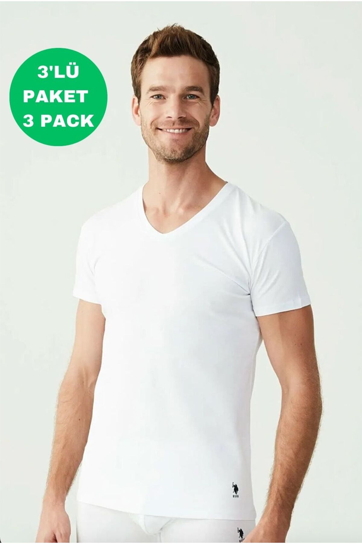 یو اس پولو تاپ مردانه دارای مجوز، ۴۷٪ پنبه، ۴۷٪ مودال، ۶٪ الاستین، بسته ۲ عددی تاپ آستین کوتاه یقه هفت (جعبه‌ای)