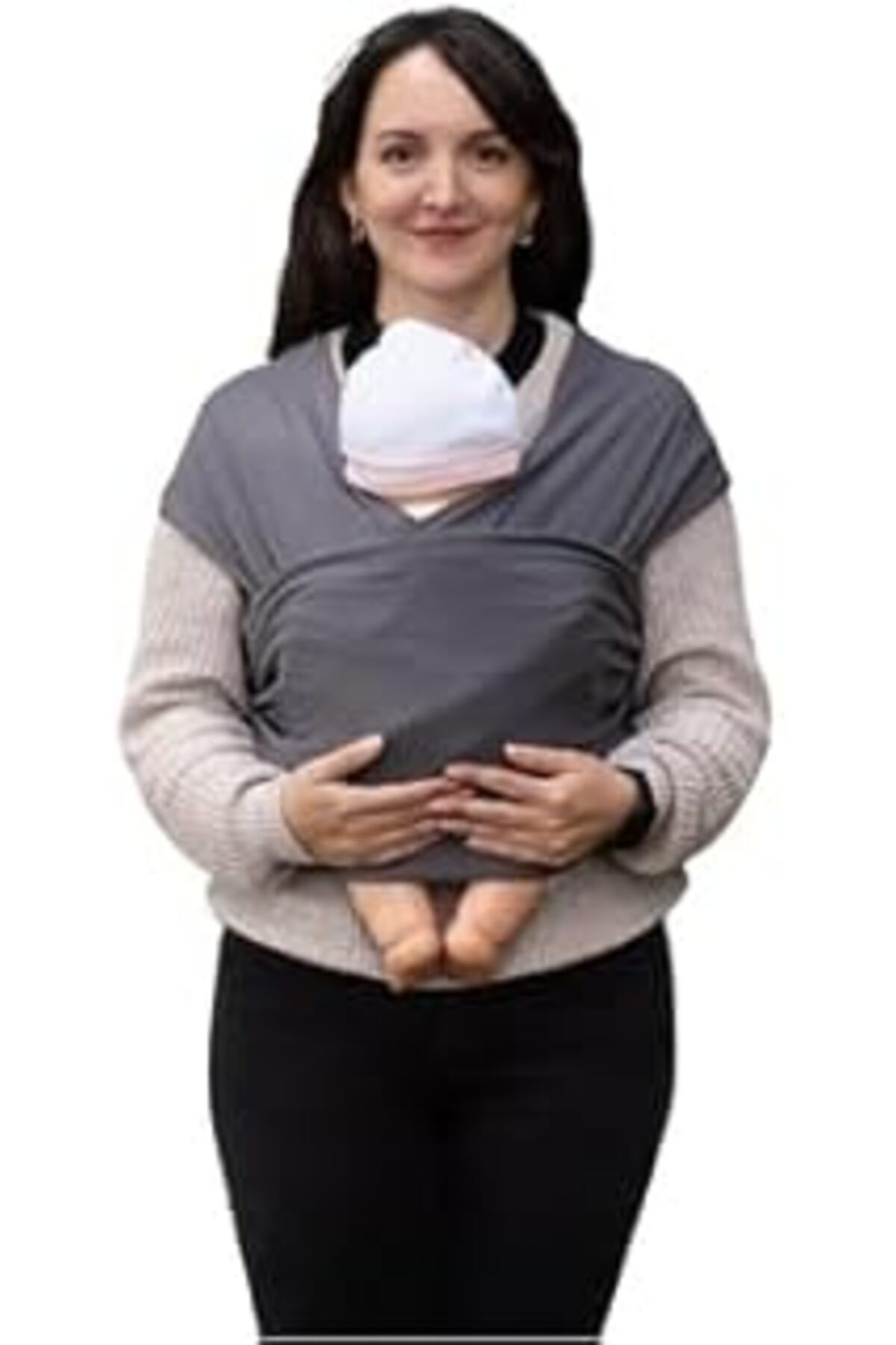 ebadi Moby Baby Co. Sling -%100 Pamuk - Wrap - Bebek Taşıma Şalı (Antrasit, 450Cm X50Cm)