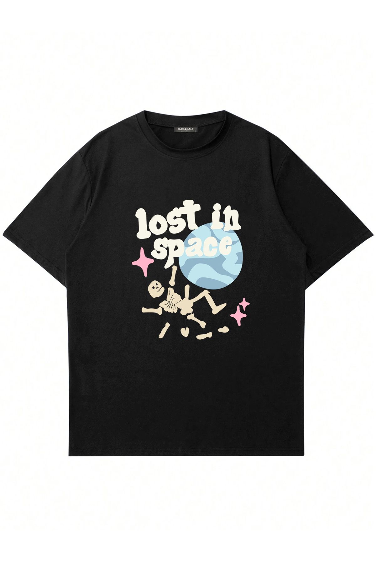 Mad&Calf-Tricou oversize unisex cu decolteu rotund cu imprimeu Lost In Space 1