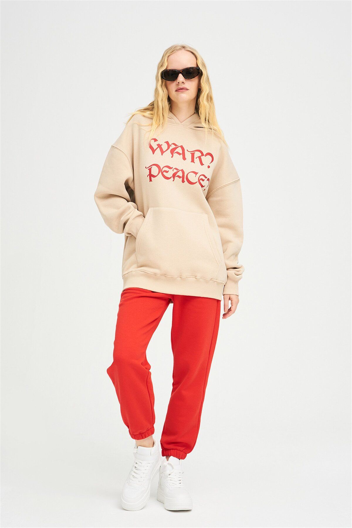 Trendiz-Unisex Φούτερ War Peace Hoodie Stone 4