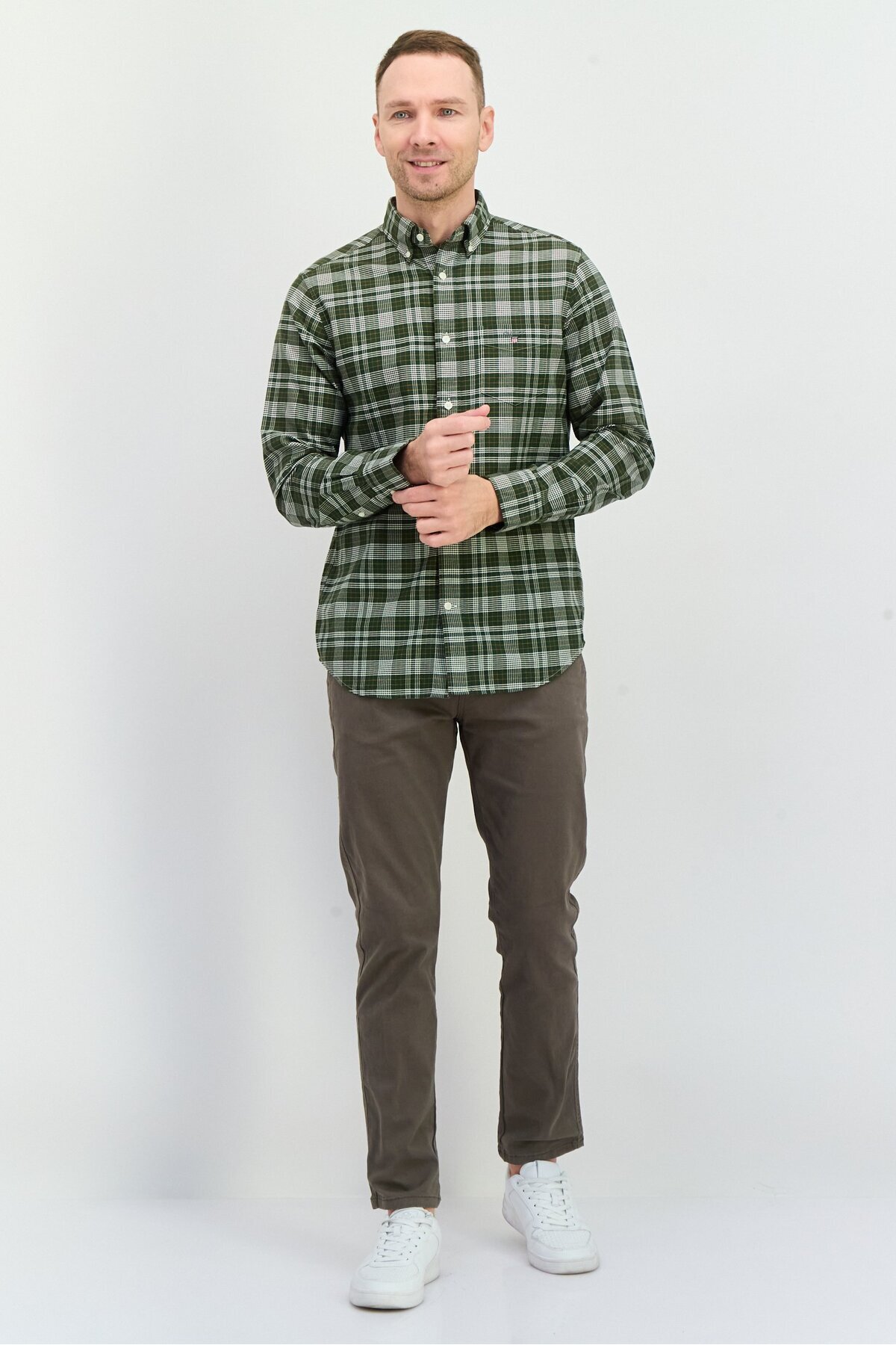 Gant-Men Regular Fit Checkered Long Sleeve Casual Shirt, Green Combo 4