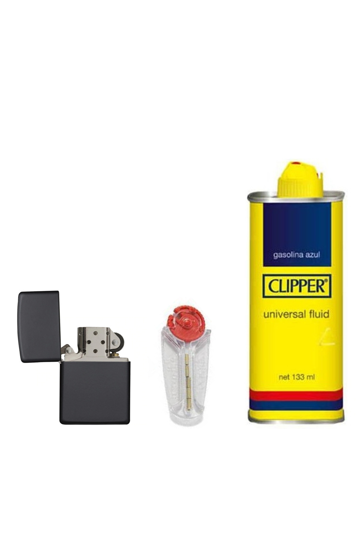 İNDİRİM CENTER Siyah Benzinli Çakmak Clipper 133 ml Benzin 6’lı Çakmak Taşı Süper Set