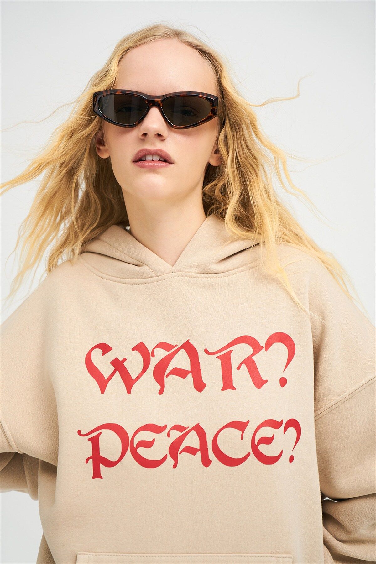 Trendiz-Unisex Φούτερ War Peace Hoodie Stone 3