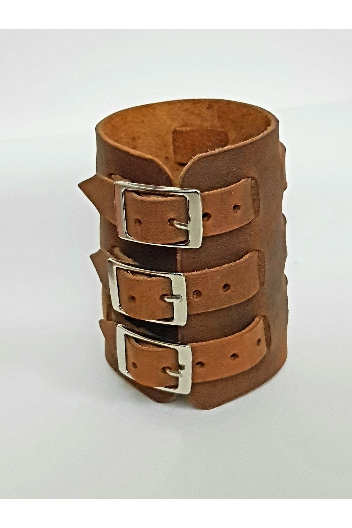 aysefe-Real Leather, 3-Belt Wide Ottoman Bracelet 1