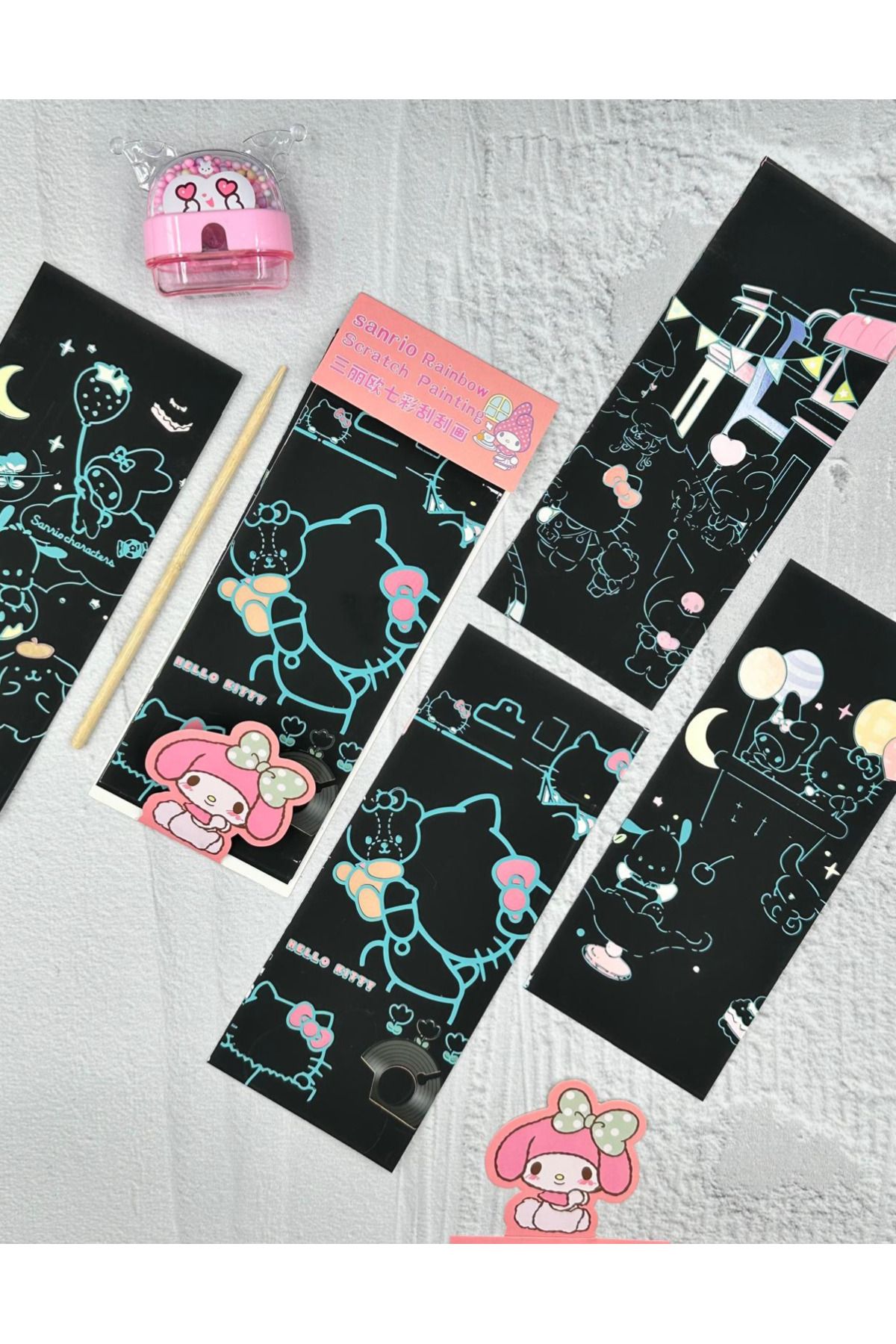 ZeCo Collection-Magic Black Scratch Notebook with Sanrio Characters 4 Sheets Scratch My Melody 6