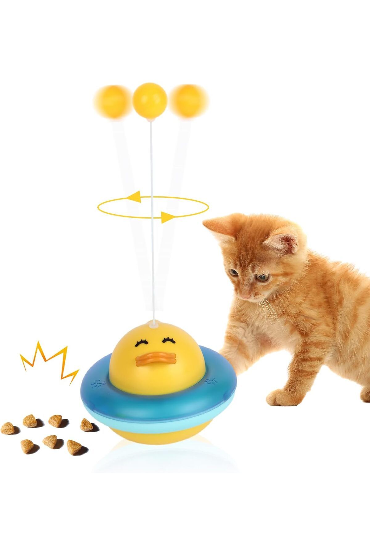 360° Dönen Kedi Oyuncağı – Ördek Şekilli İnteraktif Atıştırmalık Dispenseri, Kedi Eğitici Oyuncak
