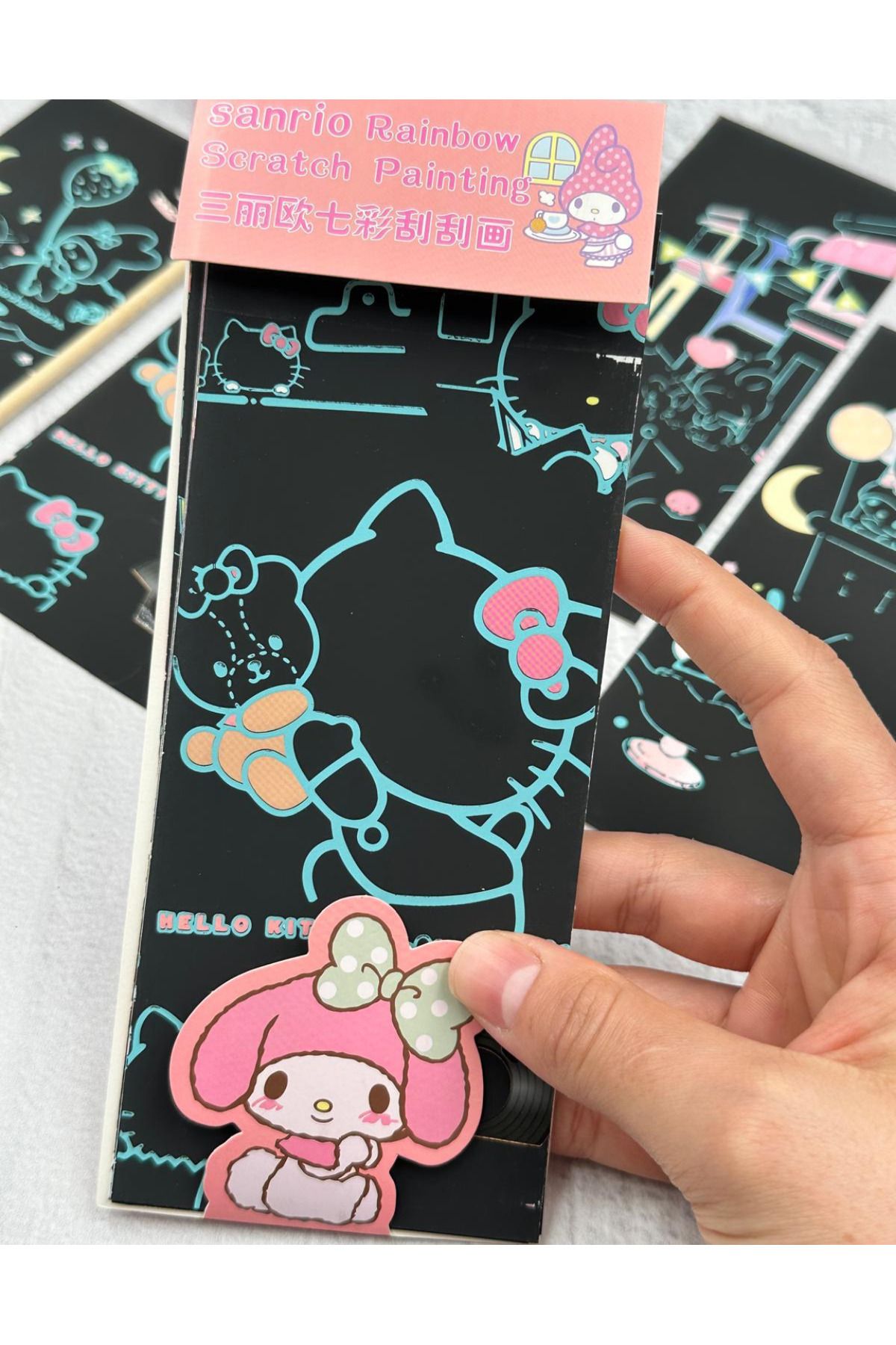 ZeCo Collection-Magic Black Scratch Notebook with Sanrio Characters 4 Sheets Scratch My Melody 5