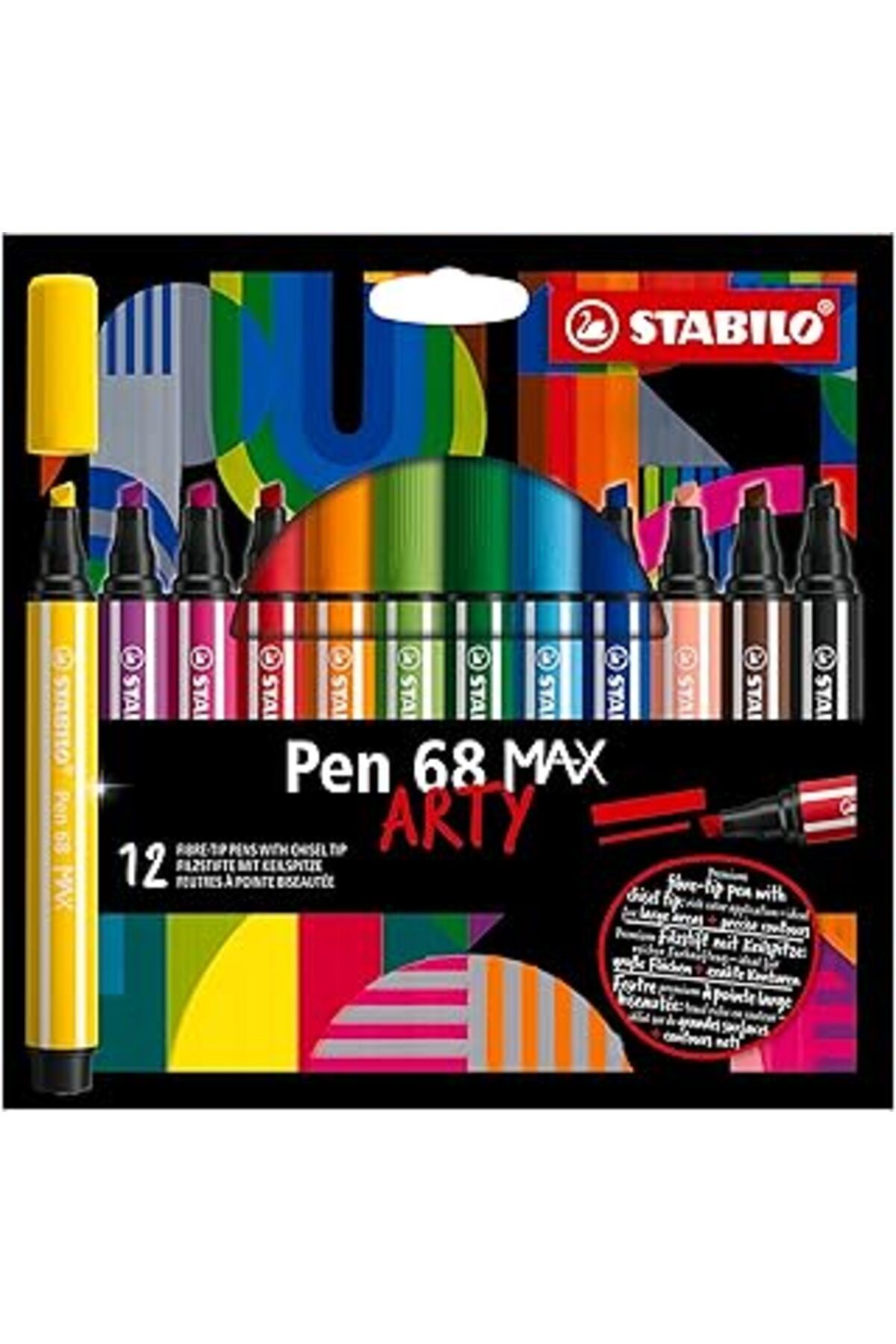 mivento Pen 68 Max Arty - Keçe Uçlu Boya Kalemi, Kalın Kama Uçlu - 12'Li Paket - Çeşitli Renkler