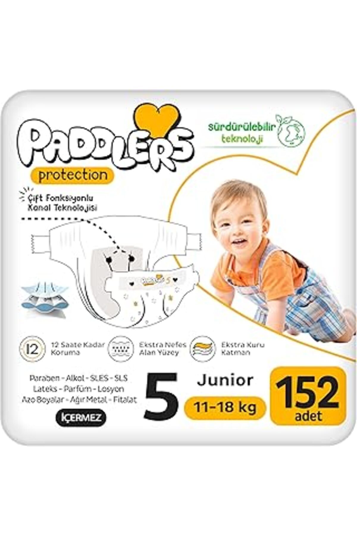 Mu Art Ahşap Paddlers Protection Bebek Bezi 5 Numara Junior 152 Adet (11-18 KG) Ekstra Jumbo Set