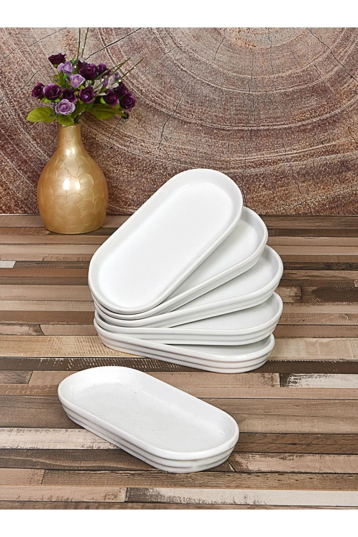 devigo-6 Pieces Oval Breakfast Snack Bowl Sauce Bowl Presentation Plate Set White 4