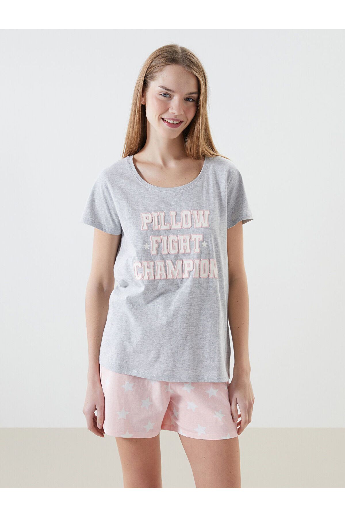 LC Waikiki Bisiklet Yaka Baskılı Kadın Şortlu Pijama Takımı