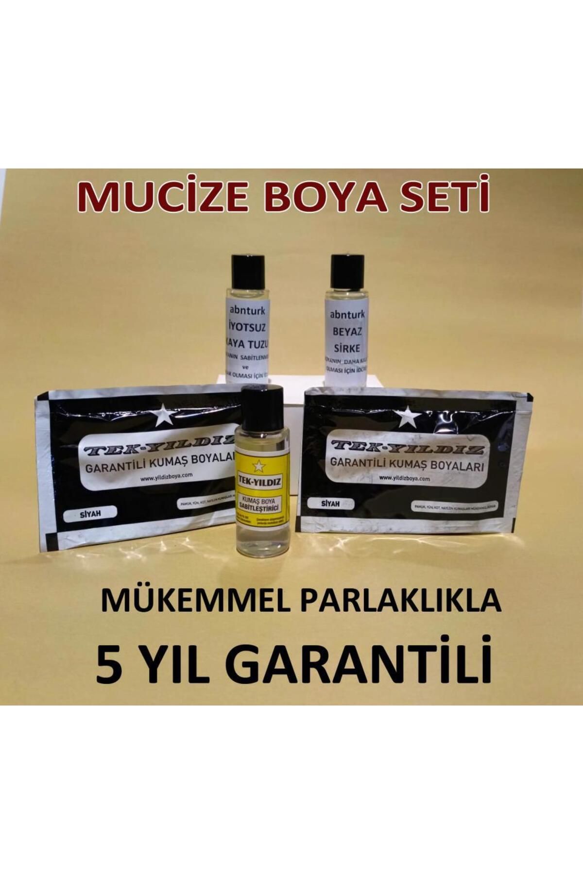 abnturk Siyah Renk 5li Set Kumaş Boyası Sabitleyici-Kalıcı için Sirke-Parlaklık için İyotuz Tuz-2 Poşet Boya