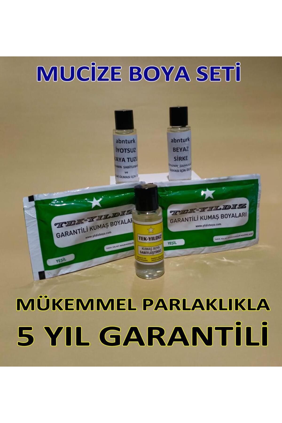 abnturk Yeşil Renk 5li Kumaş Boyama Seti+Sabitleyici+Kalıcı için Sirke+Parlaklk için iyotsuz Tuz+2 Adet Boya