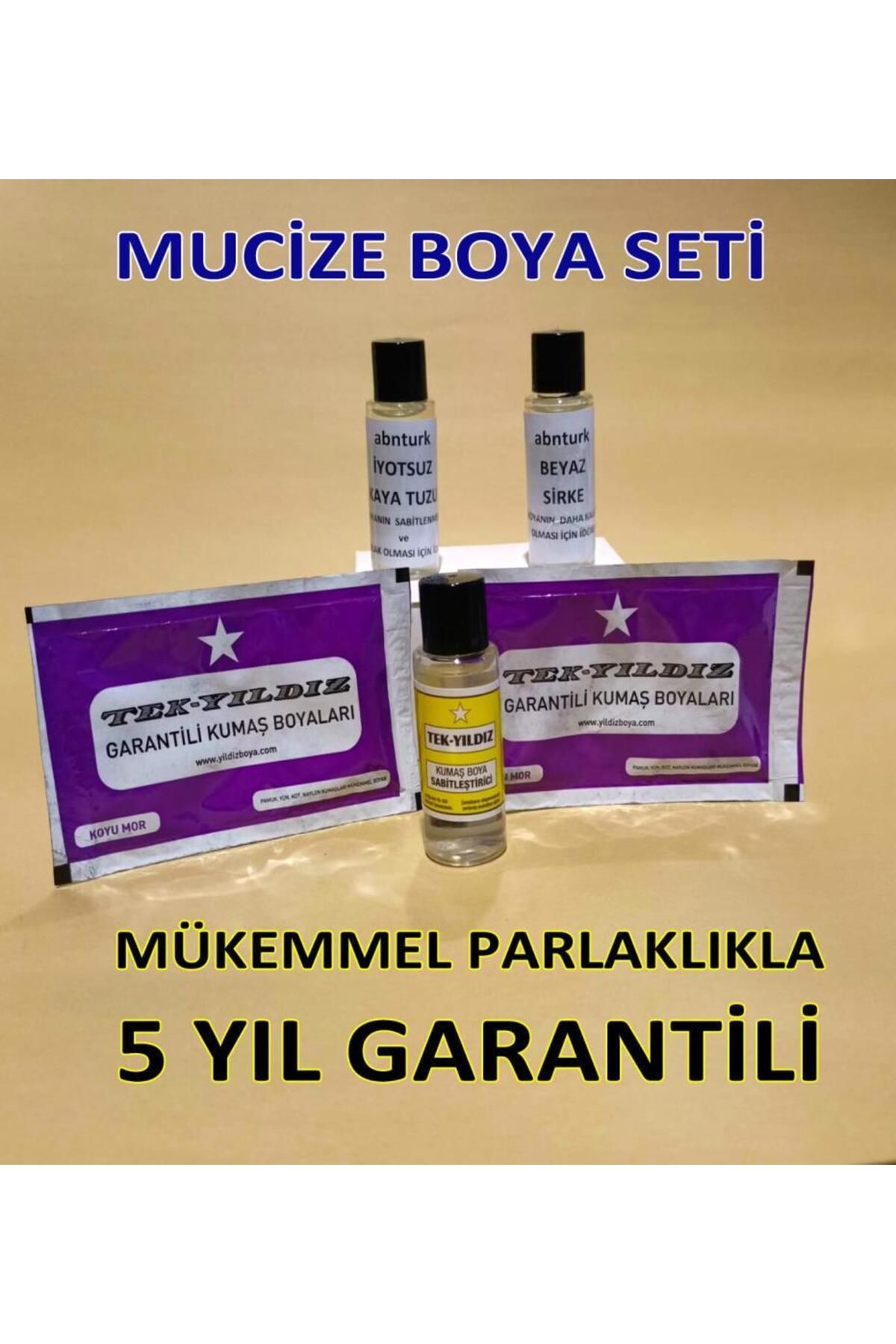 abnturk Koyu Mor 5li Kumaş Boyama Seti Sabitleyici-Kalıcı için Sirke-Parlaklık için iyotsuz Tuz-2 Adet Boya