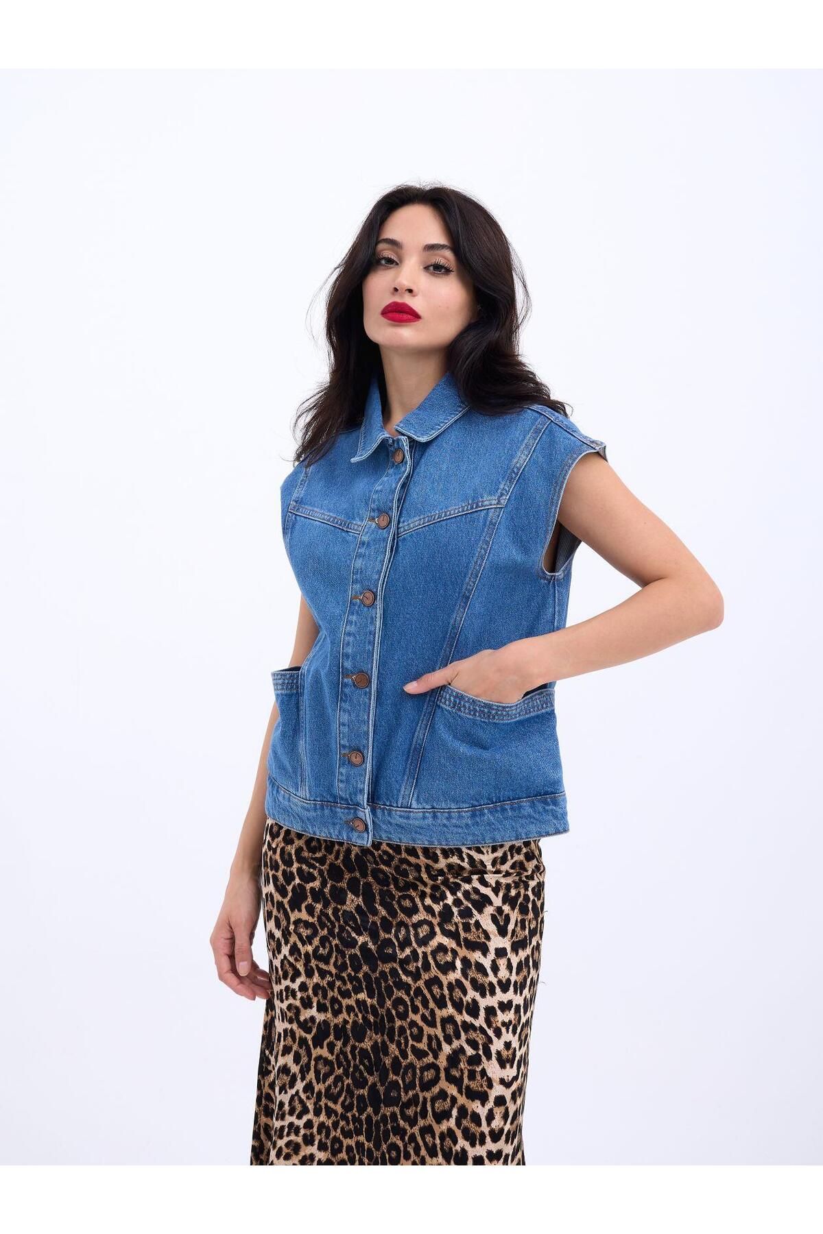 MRA Fashion 6820 KOT YELEK-MAVİ