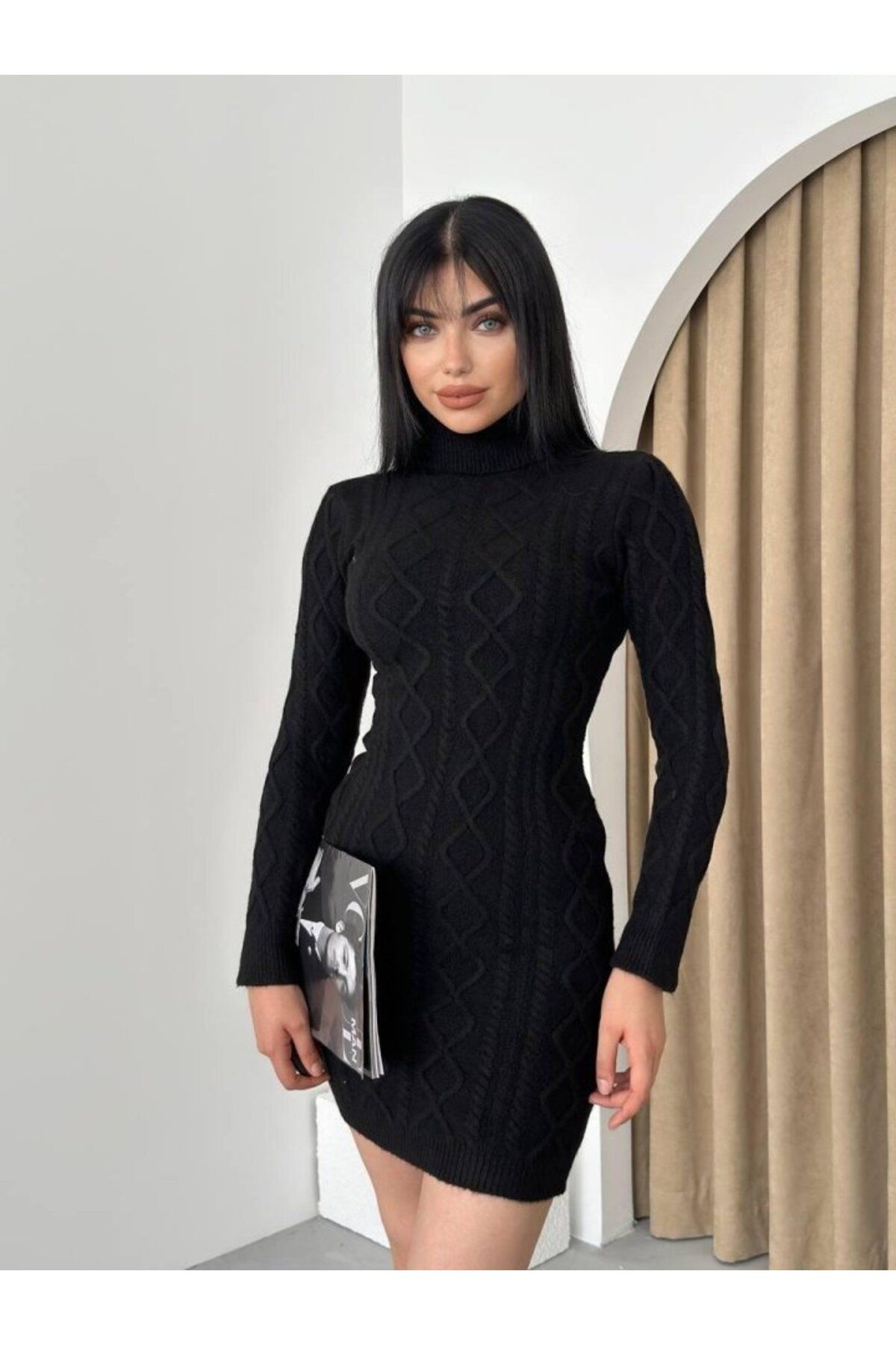 MRA Fashion Livorna Boğazlı Mini Elbise