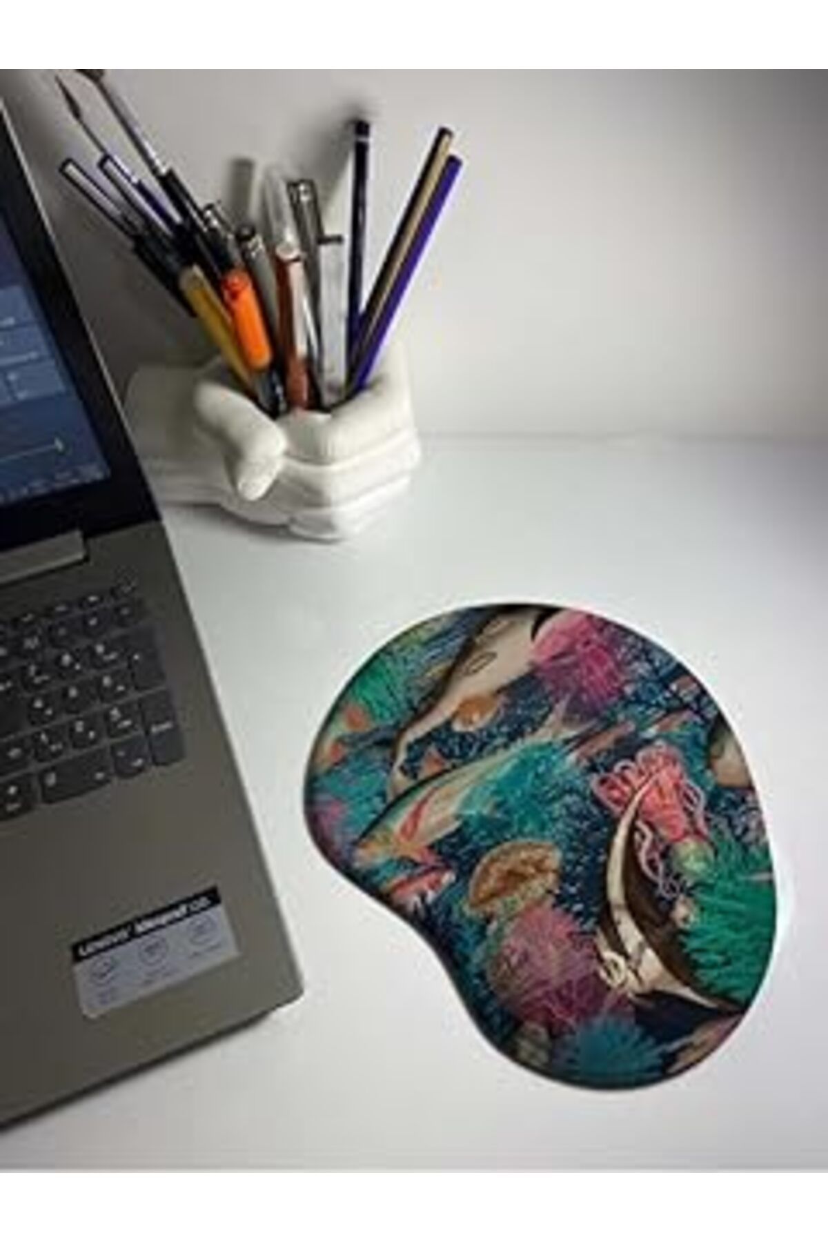 Mu Art Ahşap Rakkun Shop Akdeniz Desenli Baskılı Bilek Destekli Mouse Pad - Dünya Serisi