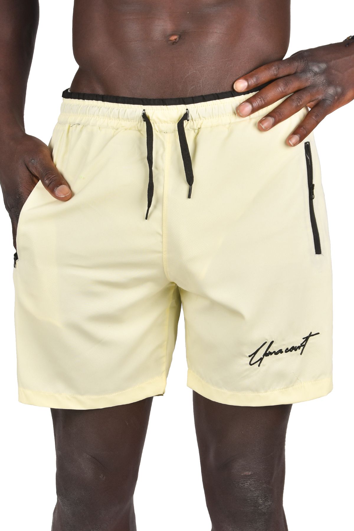 Rizz up-Men's Yellow Elastic Waist Pocket Zippered Mesh Quick Dry Swim Shorts 2403005 1