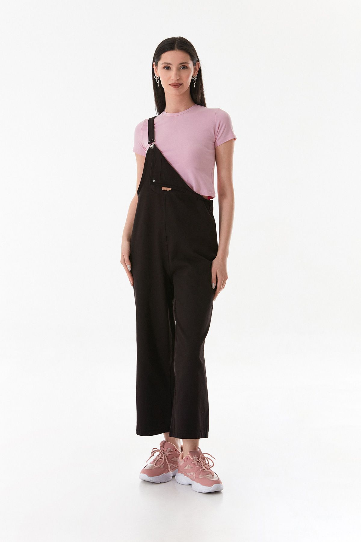Fulla Moda-Teddy Bear Embroidered Strappy Jumpsuit with Front Pocket 6