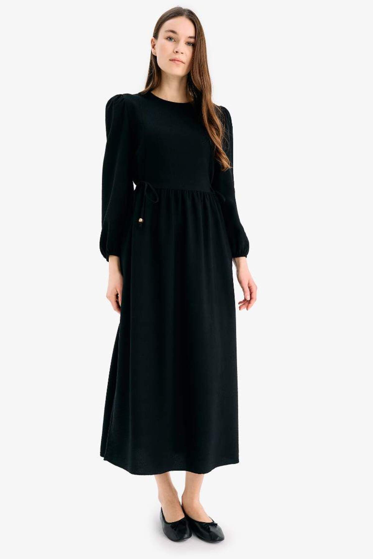 DeFacto-Regular Fit Rundhalsausschnitt Basic Plain Aerobin Langarm-Maxikleid E5261ax25sp 3