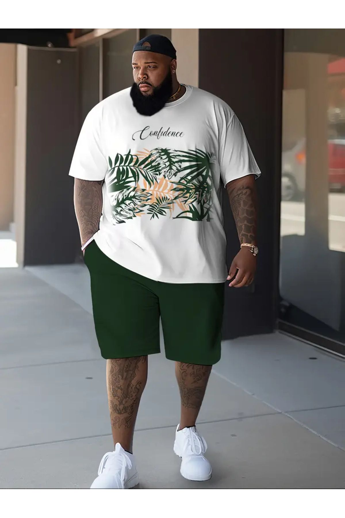 Erkek Yazlık Tişört Takımı Hawaii Baskılı Rahat Yuvarlak Yaka Polyester Spor Rahat Büyük Beden