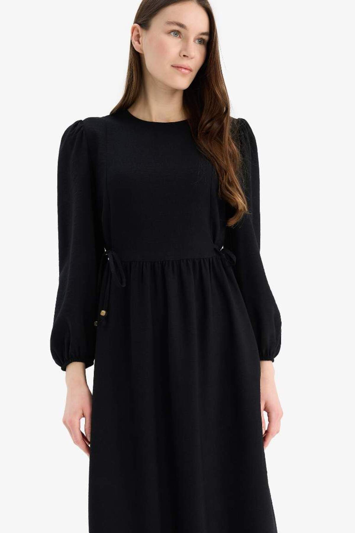 DeFacto-Regular Fit Rundhalsausschnitt Basic Plain Aerobin Langarm-Maxikleid E5261ax25sp 4