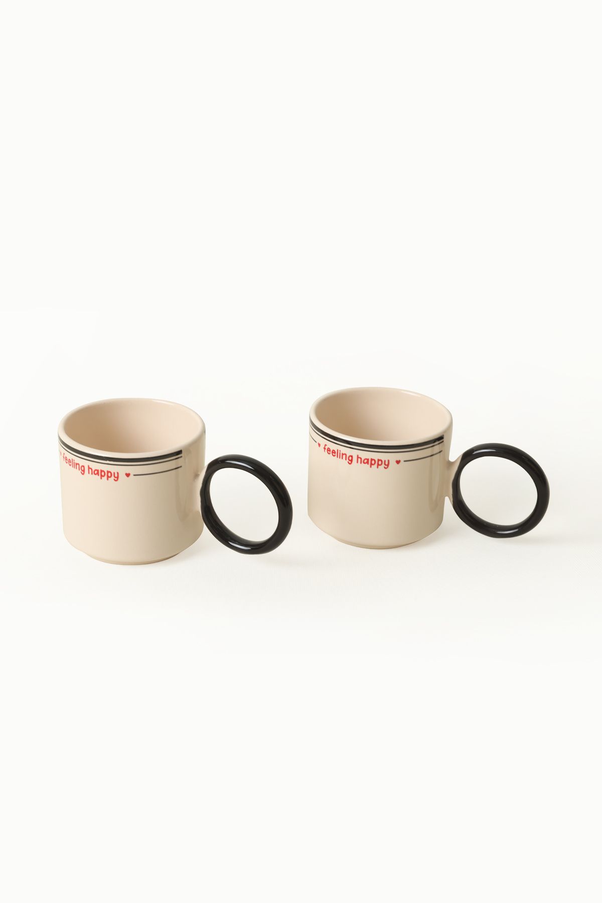 Keramika-Black Stackable Ring Cup with Handle 8 cm 2 Pieces 4
