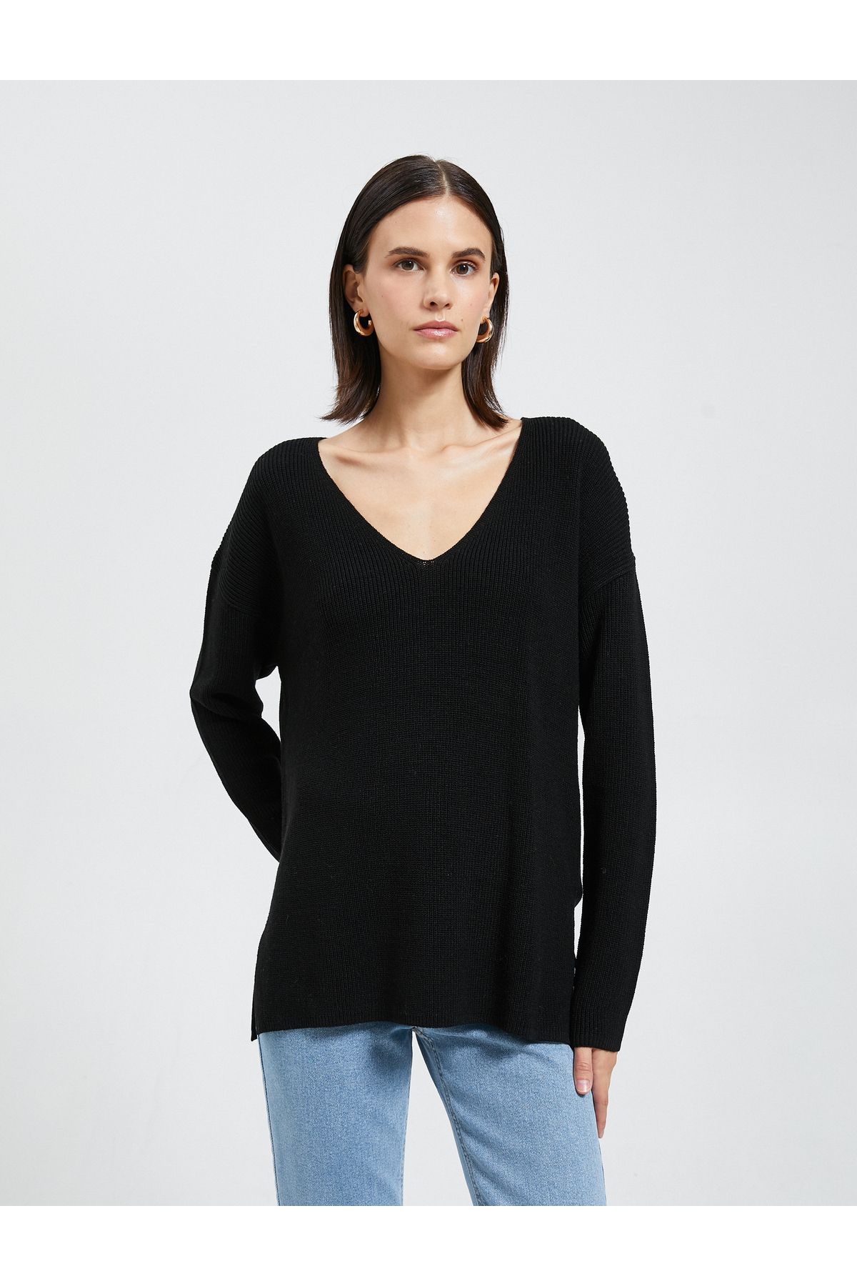 Koton-Pullover mit V-Ausschnitt, Oversize-Langarm, Kaschmir-Struktur 3