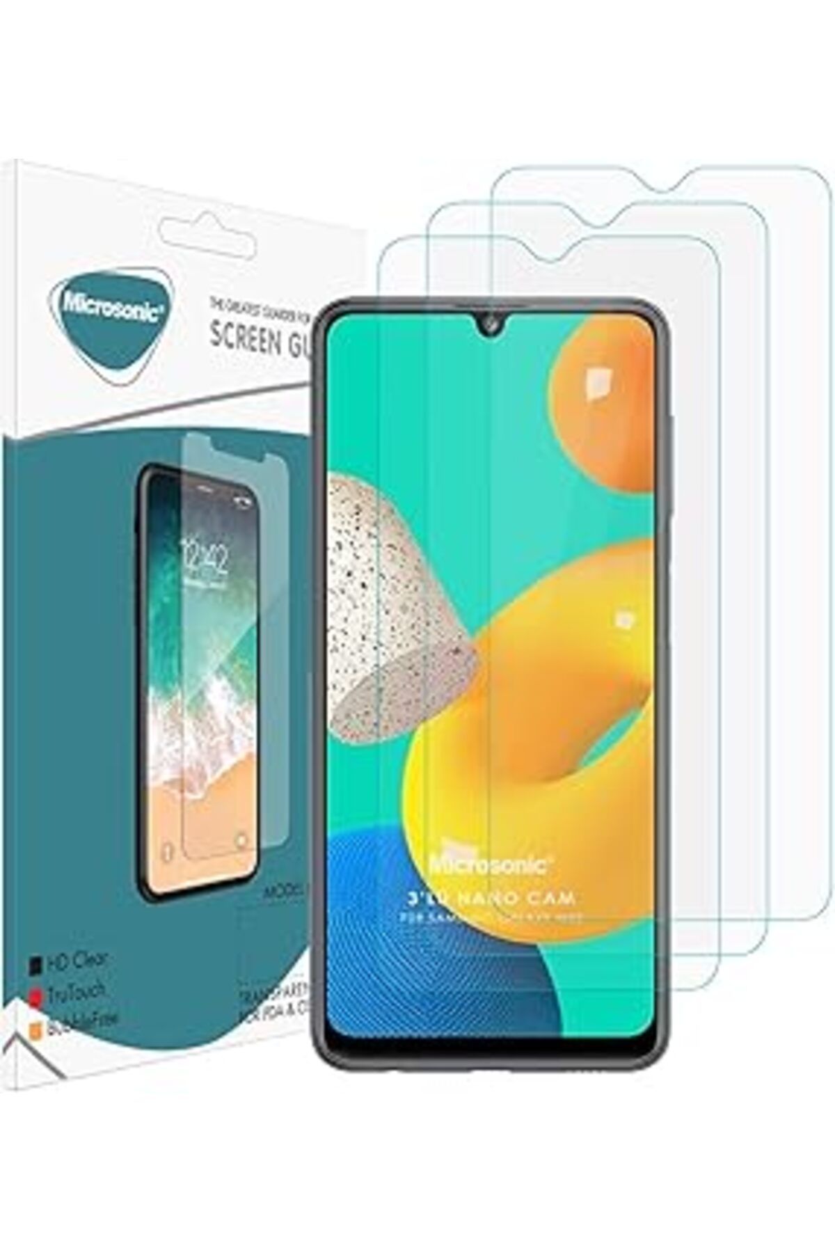 Pazarcan Microsonic Samsung Galaxy M32 4G Screen Protector Nano Glass Cam Ekran Koruyucu (3'Lü Paket) [Galax
