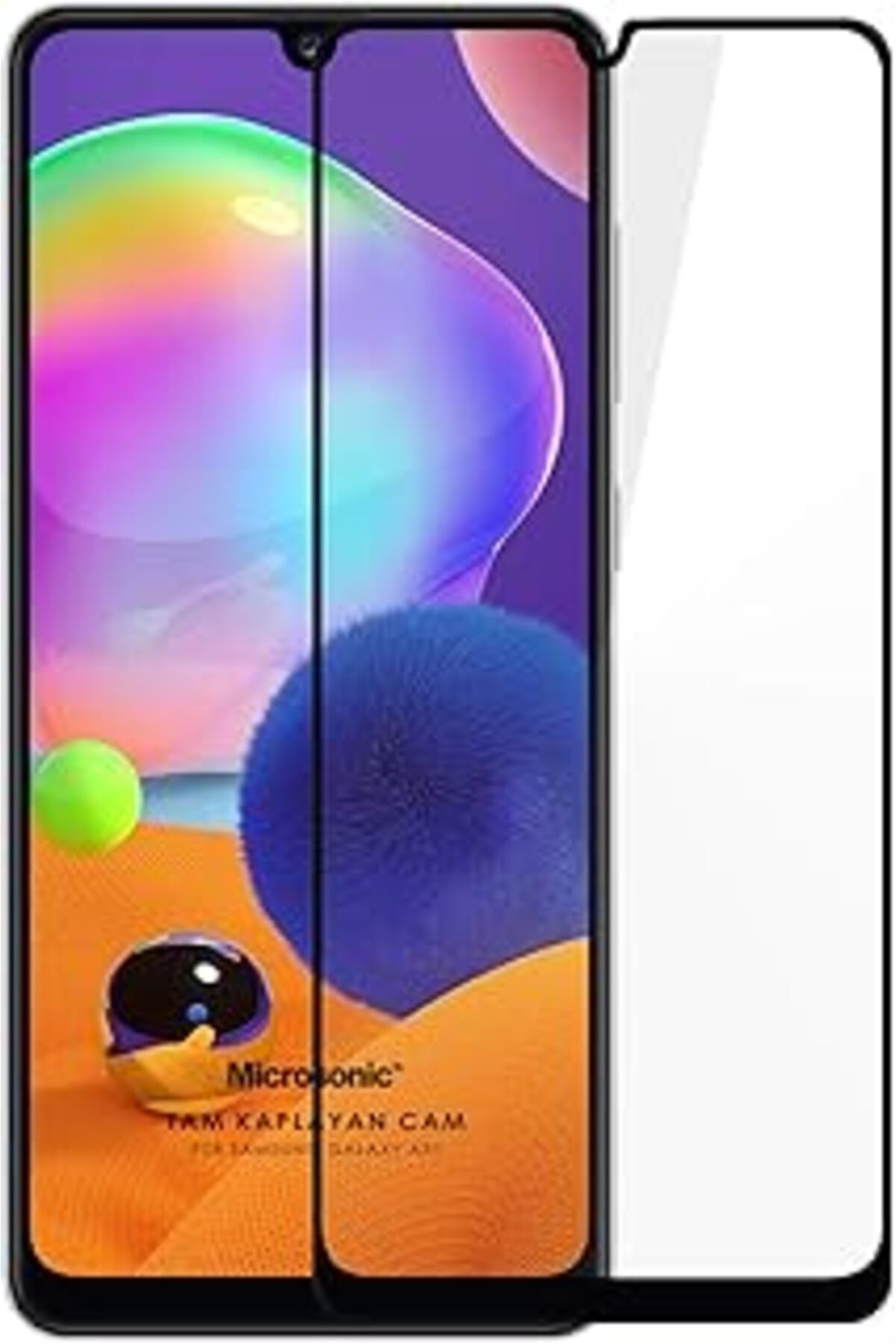 Qedii Microsonic Samsung Galaxy A31 Tam Kaplayan Temperli Cam Ekran Koruyucu Siyah