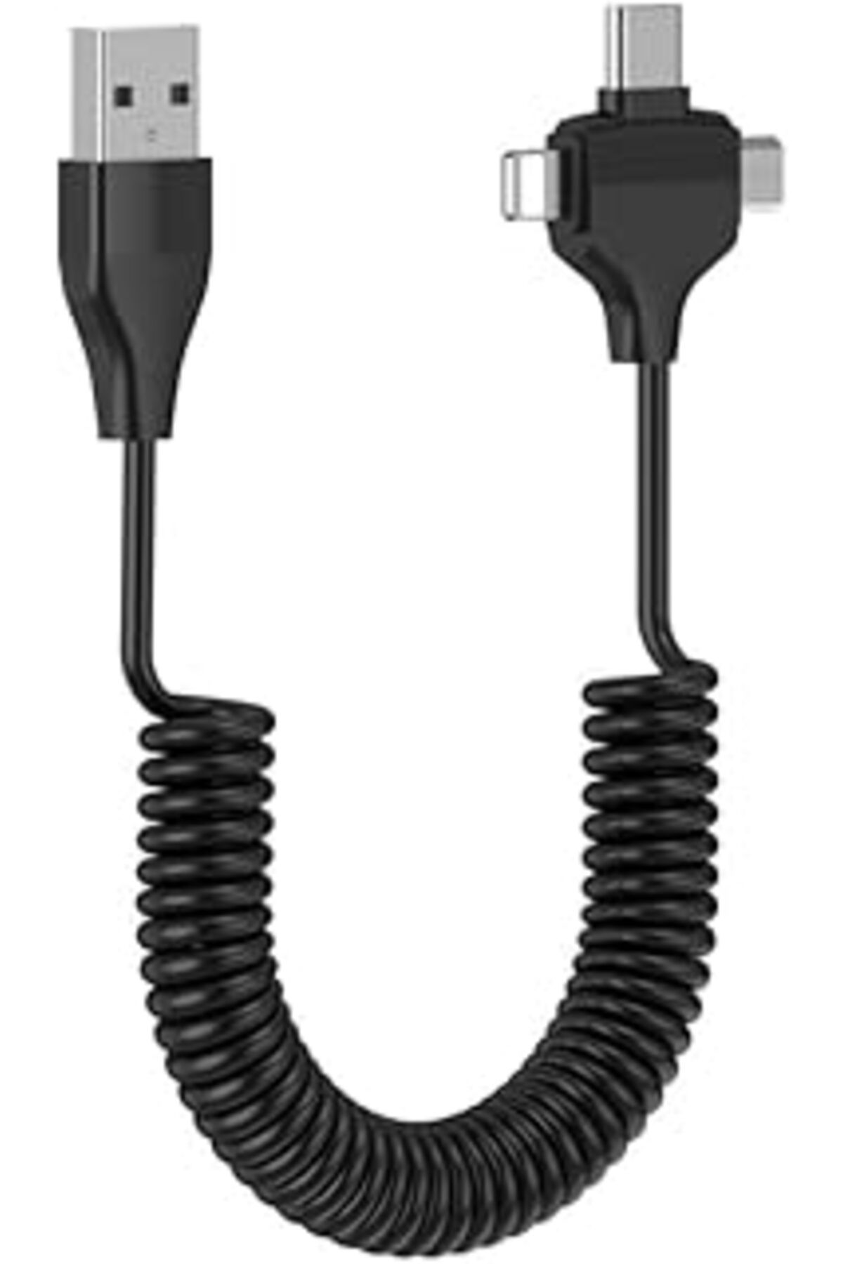 TBSProjects Spiral Tasarımlı Micro, Type-C Ve Lightning To Usb 3'Ü 1 Arada Şarj Kablosu 1 Metre - Oto Şarj Kabl