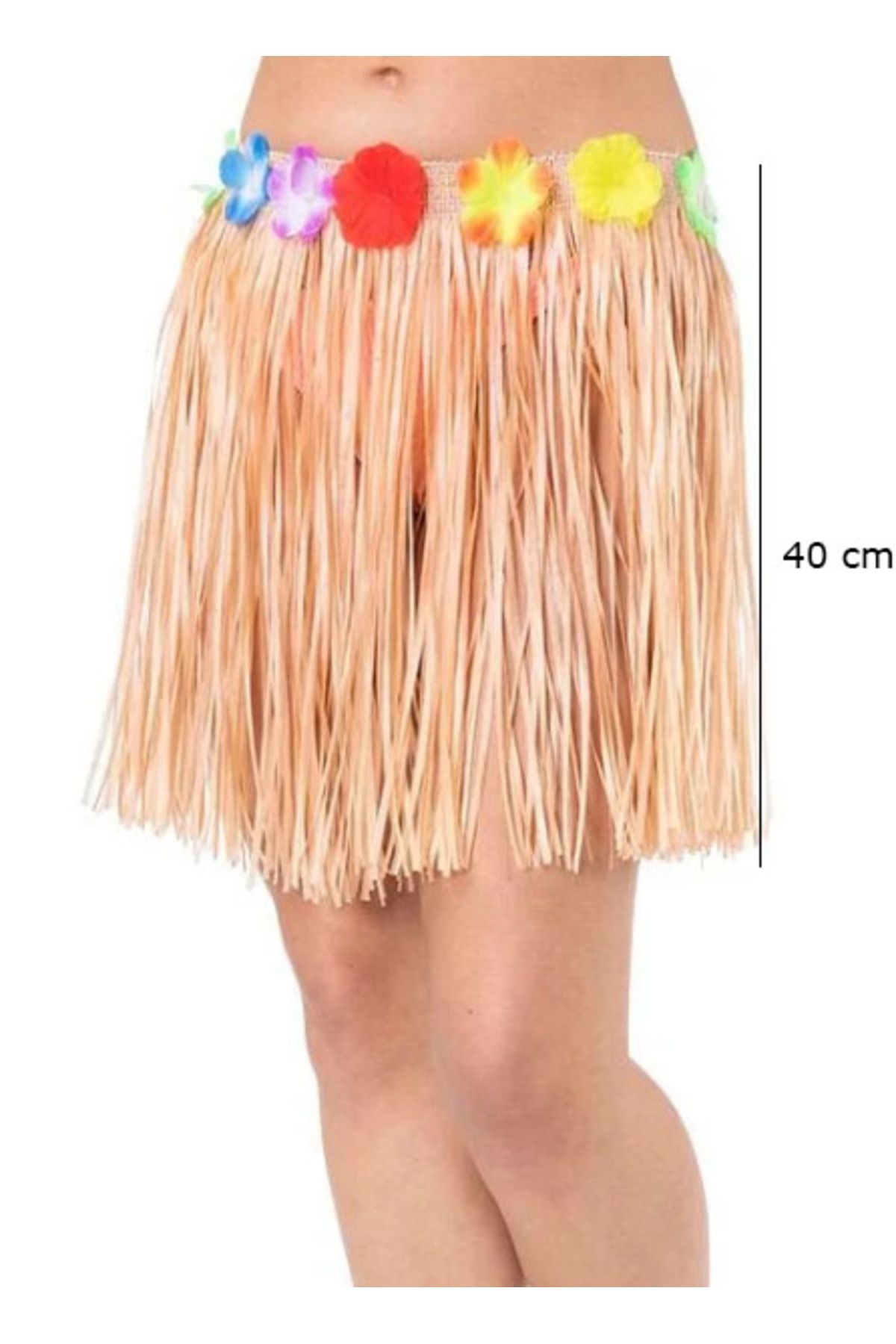 Narnuga Yetişkin ve Çocuk Uyumlu Saman Renk Püsküllü Hawaii Luau Hula Etek 40 (4767) - MCT6483-5085
