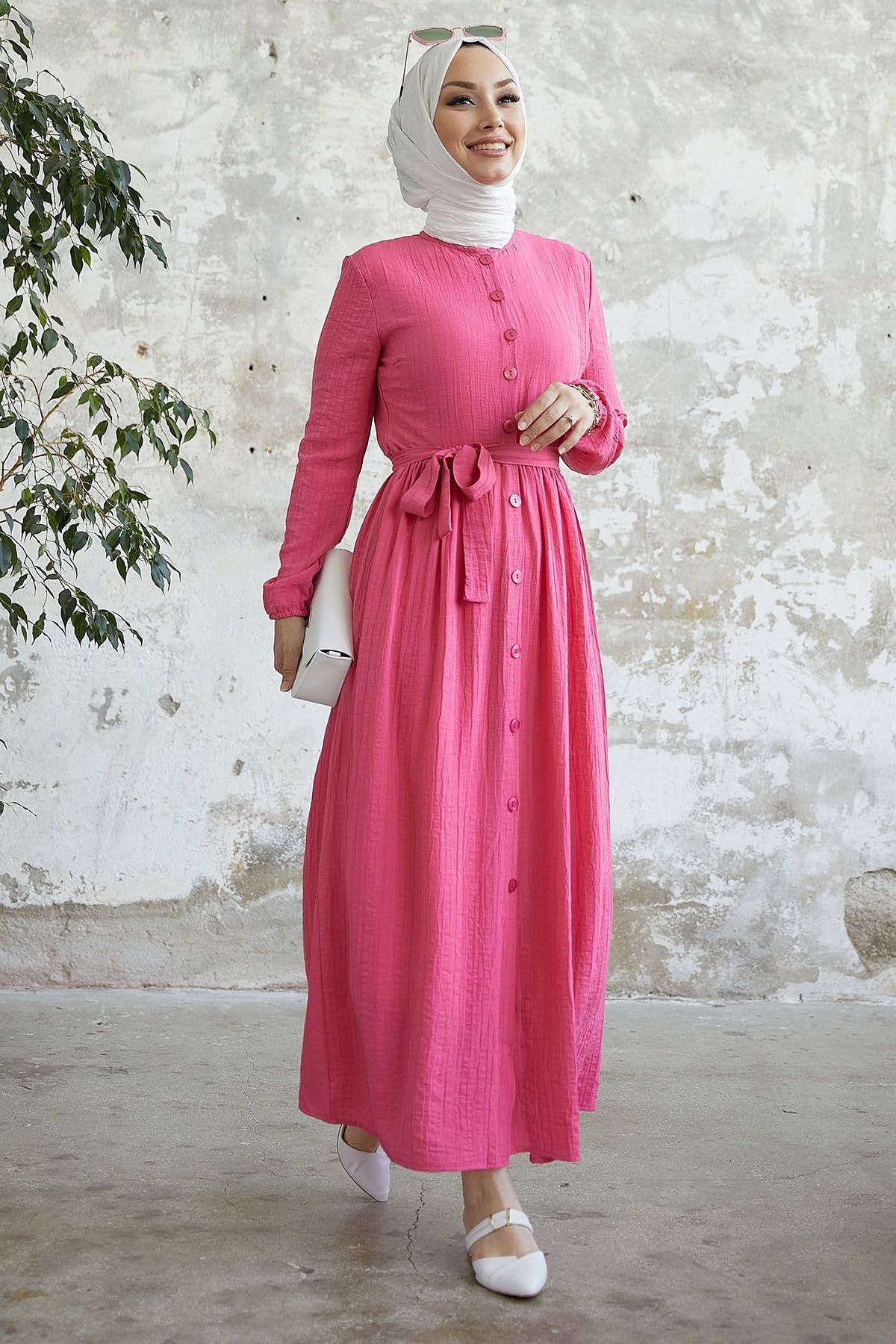 InStyle-Rochie Lemina cu centura roz 5