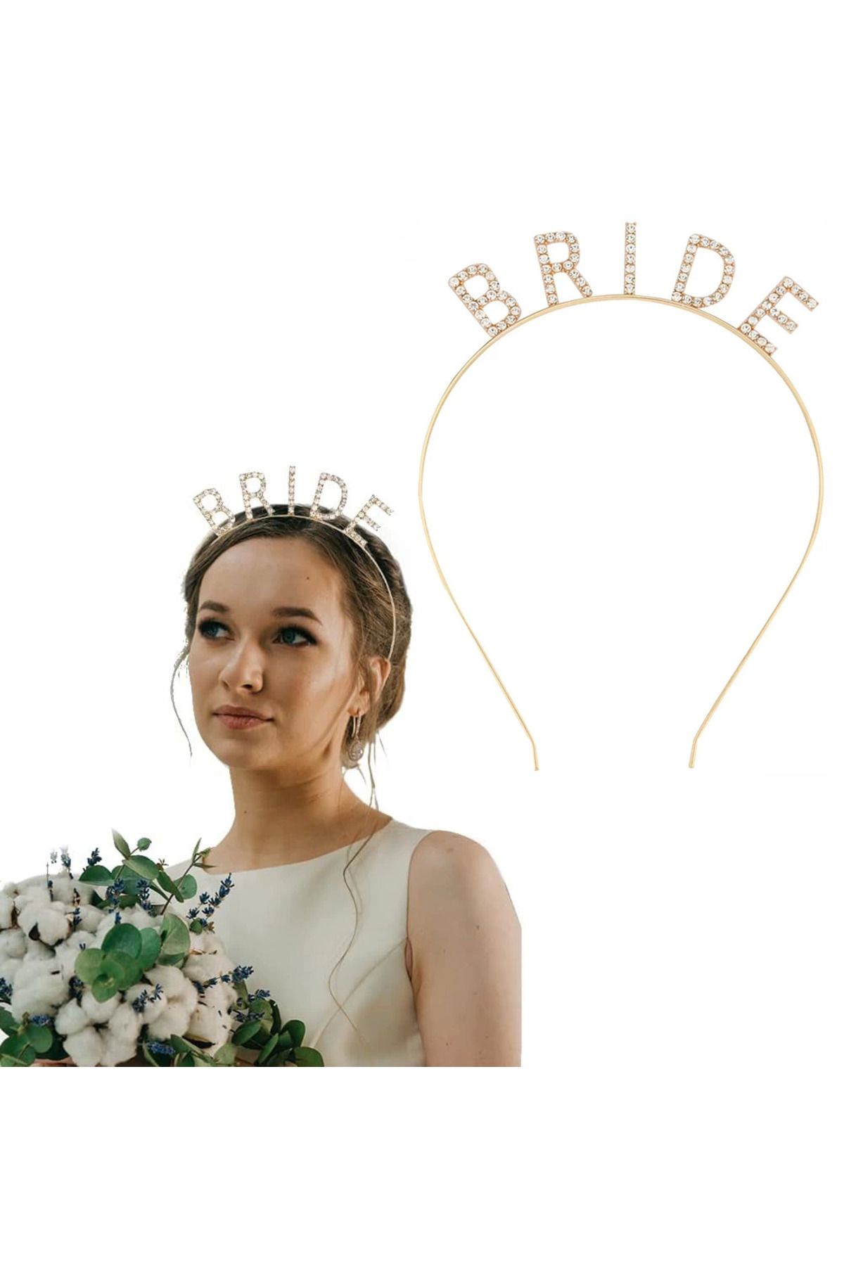 Narnuga Altın Gold Renk Bekarlığa Veda Kristal Taş Bride Tacı İthal 16x10 Cm - MCT7234-6238